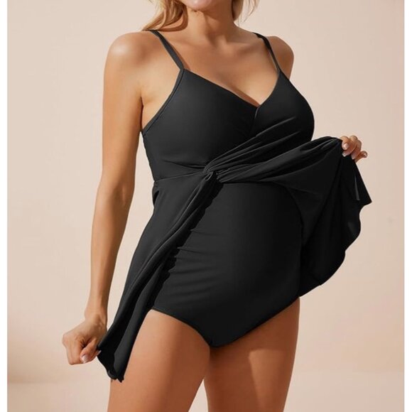 Maternity Black Wrap Swimsuit With Adjustable Straps - Size L - Picture 1 of 9